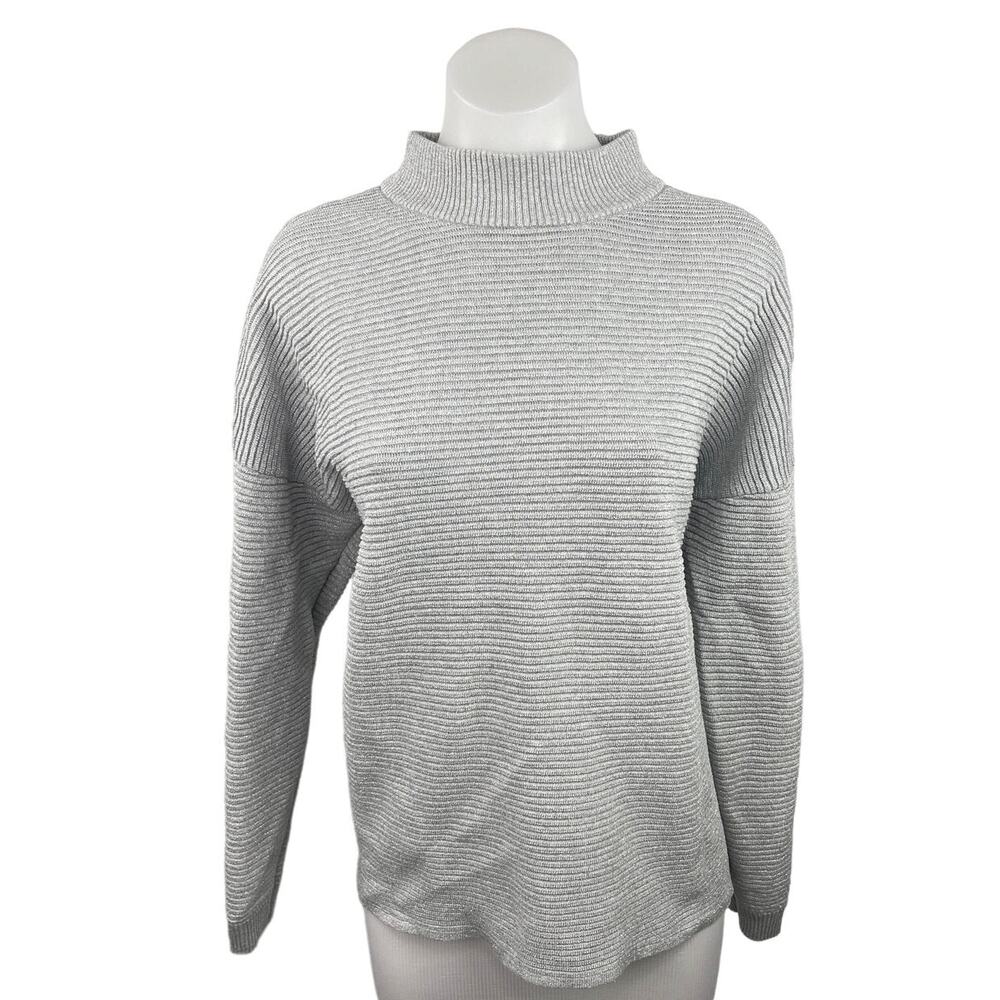 H&M Silver Metallic Gray Knit Turtleneck Oversized Pullover Sweater Top Size L